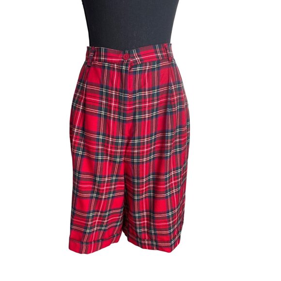 Vintage Talbots Women's Wool High-Waisted Red Plaid Shorts Size 10 - Picture 1 of 10